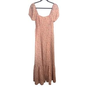 Urban Outfitters Women's Peach Floral Puff‎ Sleeve Tiered Maxi Dress Sz M Boho